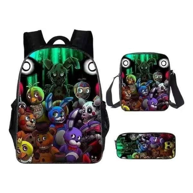 Mochila Dem@@2on Slayer, juego de 3 piezas: mochila para portátil con estuche para lápices y bolsa para el almuerzo.