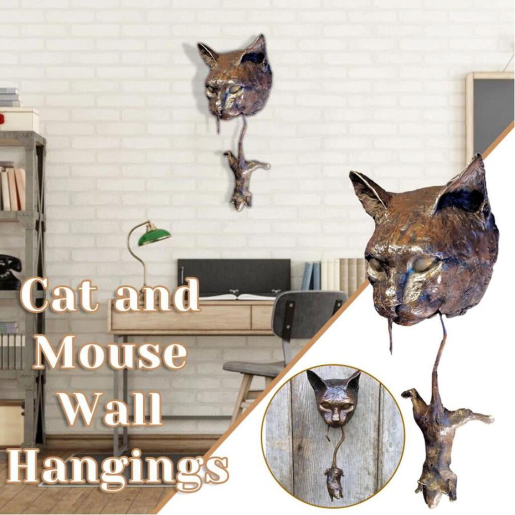 Cute Mouse Door Knocker, Resin Cat Hangings Statue Handmade Doorknobs Sculpture Figurine