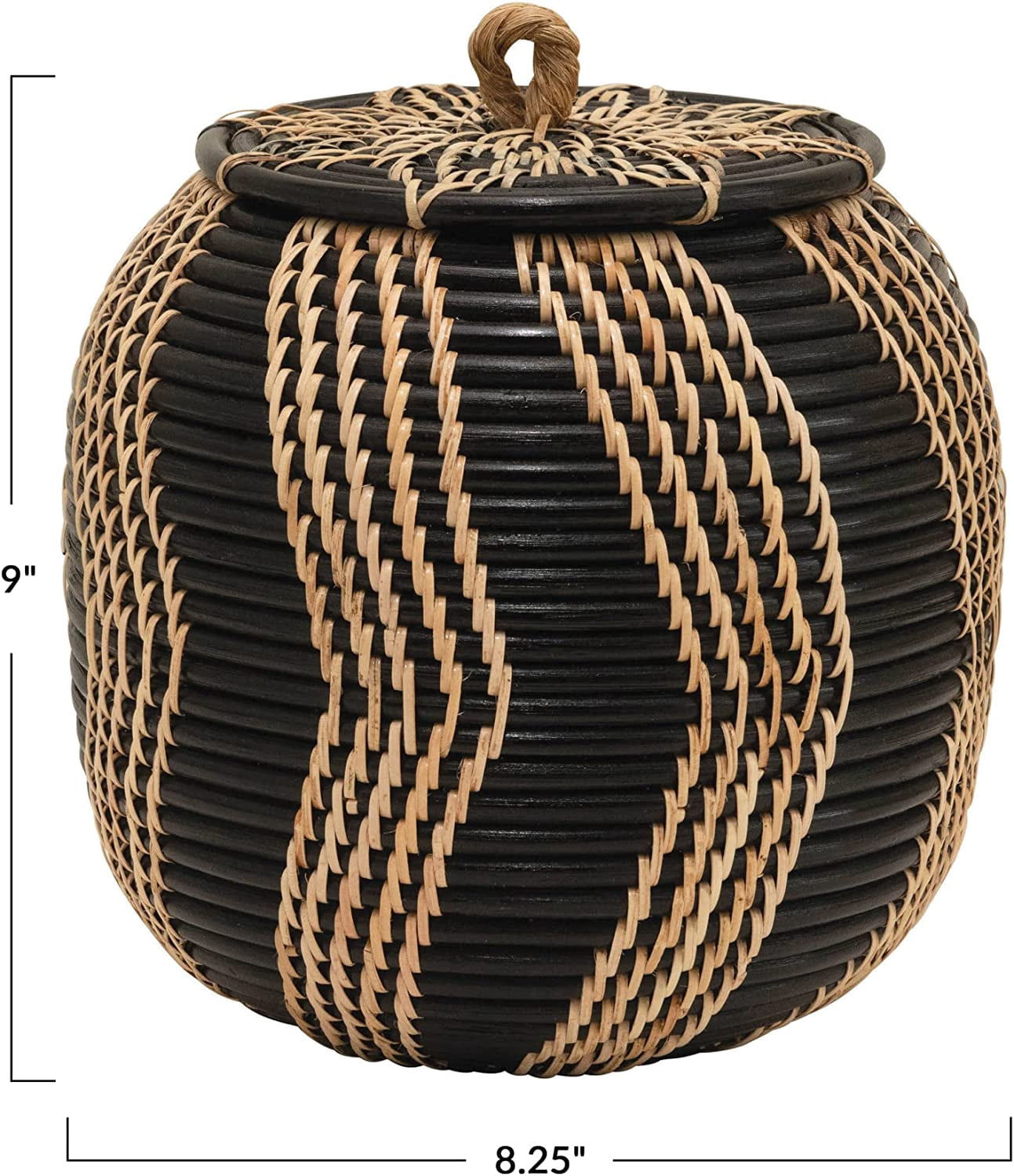 Bloomingville Decorative Handwoven Rattan Storage Basket Storage with Lid, Natural and Black