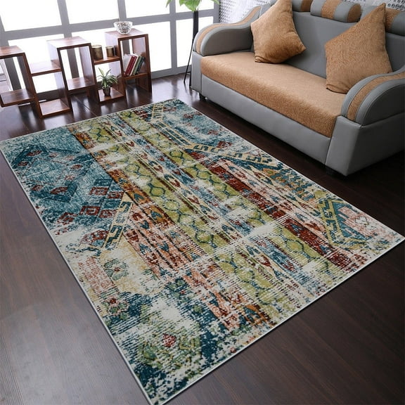 RUGSOTIC CARPETS MACHINE MADE HEATSET POLYPROPYLENE AREA RUGS - 4'x6', Rectangle Shape, Multicolor Color, Contemporary Modern Design, High Pile Machine Made Area Rugs for Living Room (M00057)