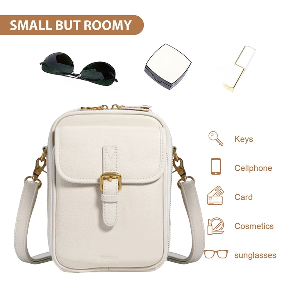 PU Leather Small Crossbody Cell Phone Bag with Adjustable Removable Strap Zipper Shoulder Handbag Purse Cellphone Bag Wallet Purse for Women Men (White)