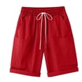 thumbnail image 3 of Endives Womens Linen Short Elastic Waist Solid Color Knee Length Casual Loose Rolled Up Shorts Beach Shorts, 3 of 7