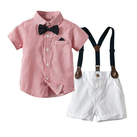 

QWERTYU Infant Baby Toddler Child Children Kids Clothing Set Short Sleeve Outfits Shirts and Suspender Shorts Set Summer for Boy 3M-2Y