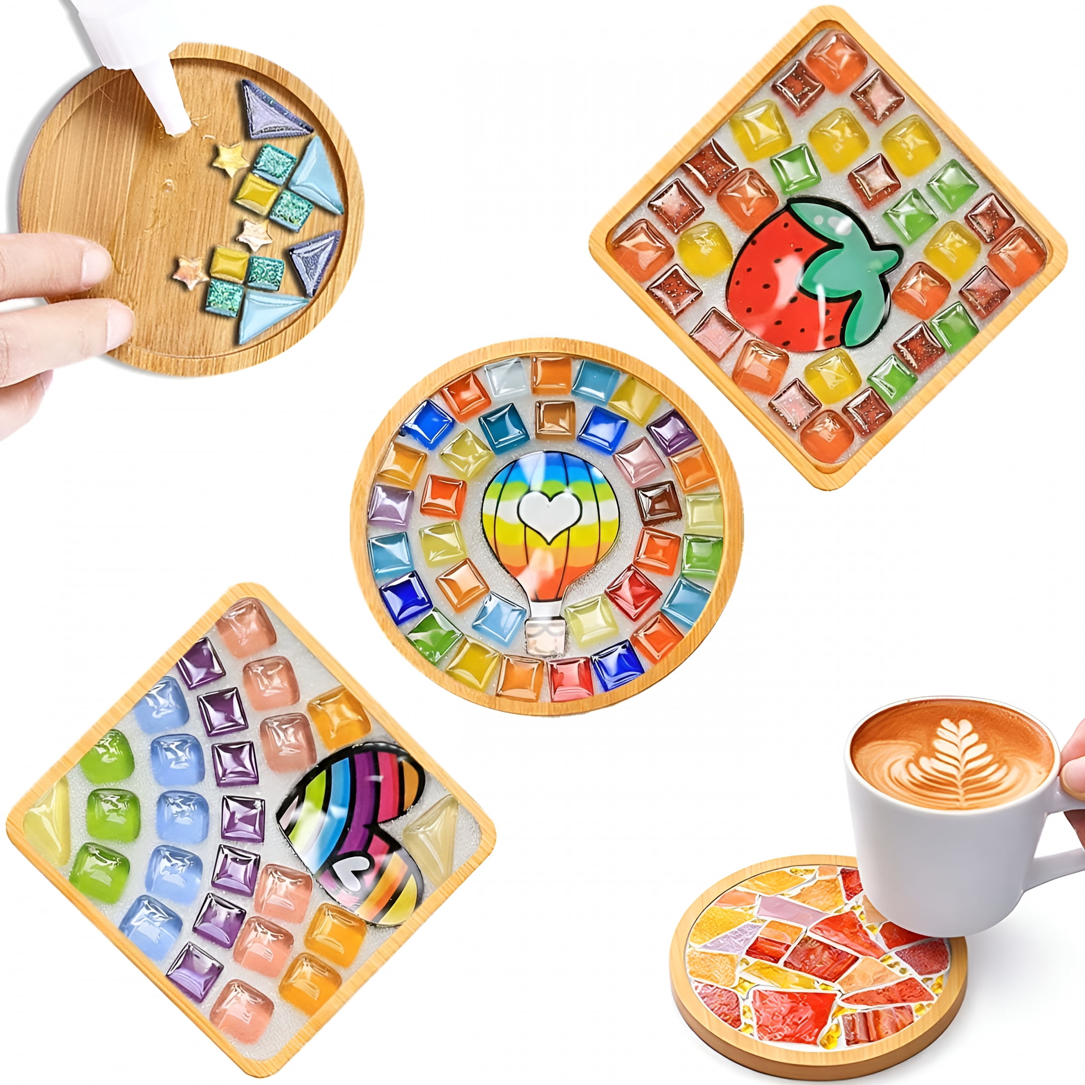 Mosaic Craft Kit Flower Mosaic Bamboo Coasters Kits for Adults
