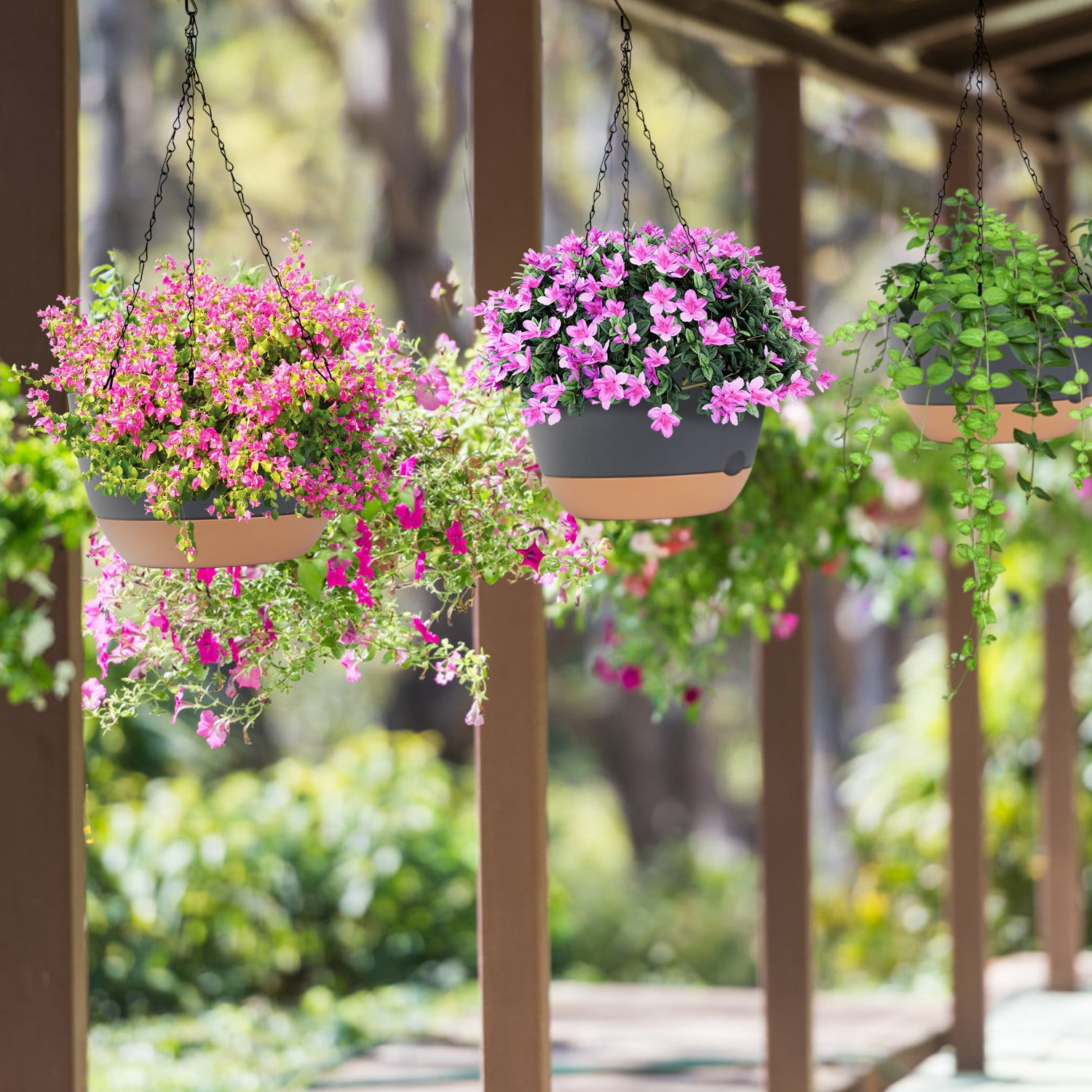 Hanging Flower Pots, iMounTEK 9.64in Hanging Planter with Removable Self-Watering Tray for Indoor Outdoor, 4Pcs