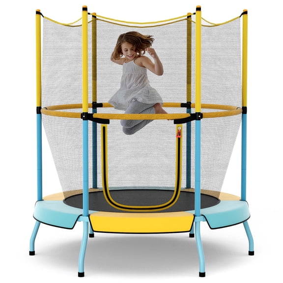 Costway Trampoline for Kid's with Safety Enclosure Net, Blue/Yellow, 52.00" x 52.00" x 55.50"