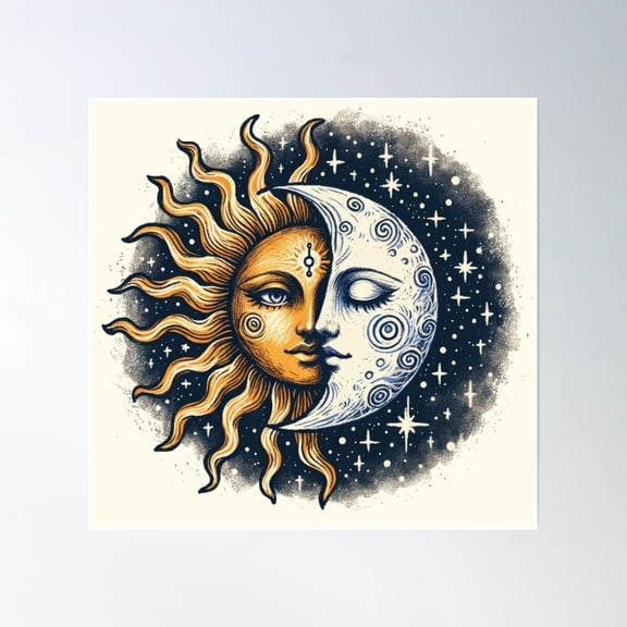 Vintage Sun And Moon Solar Eclipse Poster Wall Art, Modern Wall Decor, 16x16 UNFRAMED