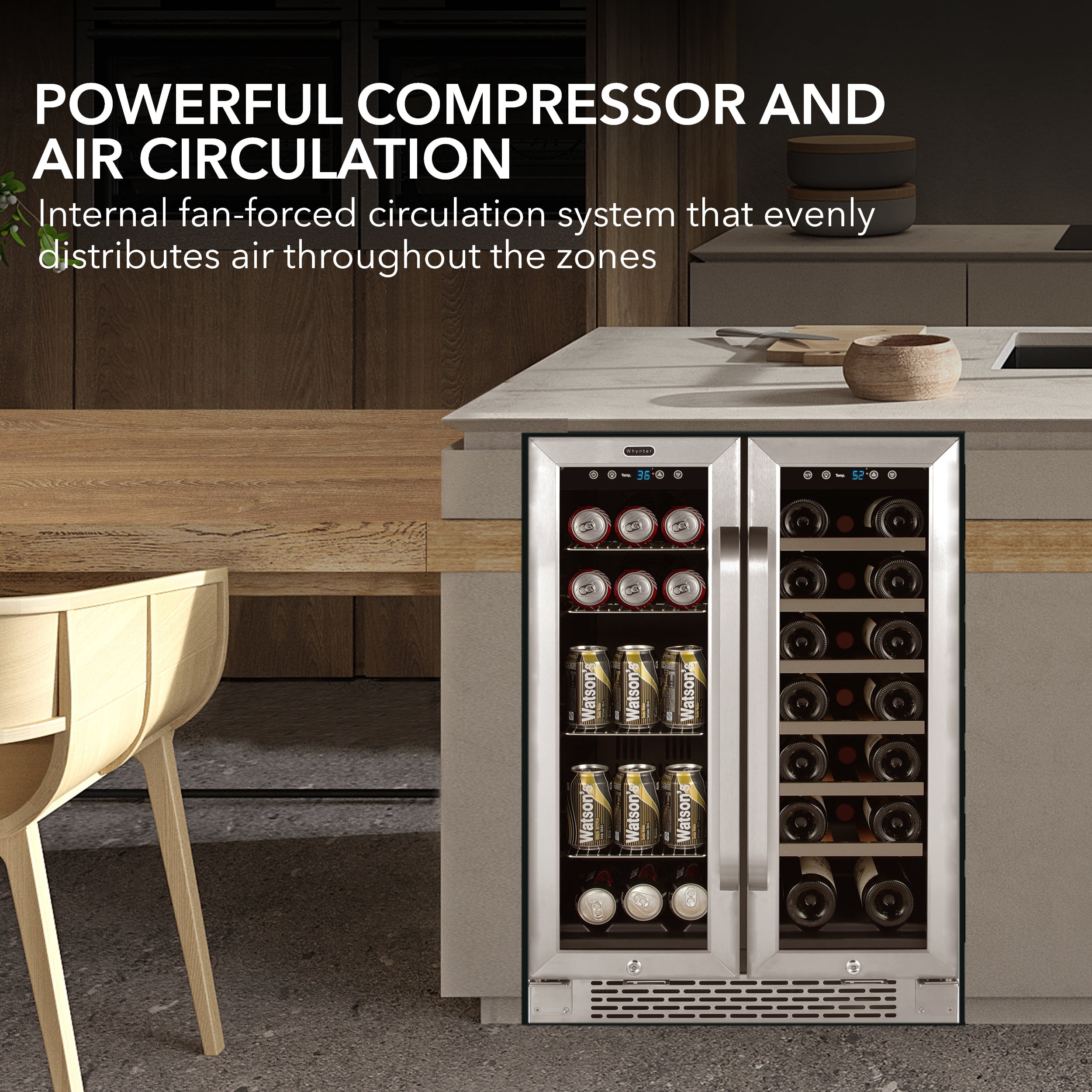 Whynter BWB-2060FDS/BWB-2060FDSa 24″ Built-In French Door Dual Zone 20 Bottle Wine Refrigerator 69 Can Beverage Center