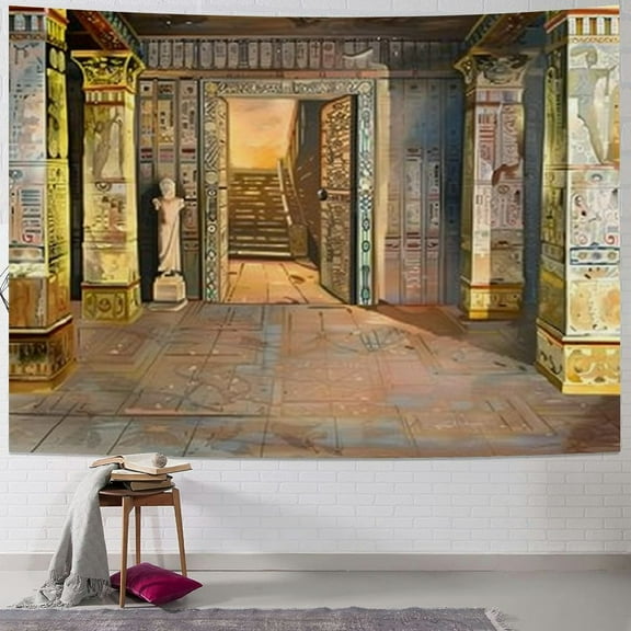 BCIIG Egyptian Temple Tapestry Ancient Mysterious Hieroglyphic Carvings Wall Hanging Decor Bohemian Hippie Trippy Large Tapestry for Bedroom Living Room Dorm 40x30inch