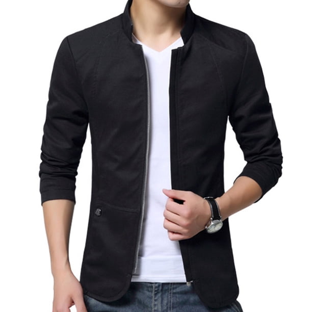Chaqueta lavada con cuello levantado para hombre de otoño, chaqueta delgada para hombre MABOTO Negro/S