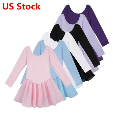US Kid Girl Long Sleeve Ballet Dress Sport Tank Leotard Gymnastics Dance Costume - Purple - 10-12