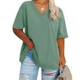 thumbnail image 3 of Short Sleeve Women's Plus Size Solid Color V-neck Casual Loose T-shirt Tops, 3 of 5