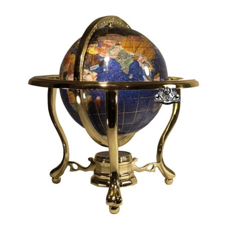 Unique Art 10-Inch Tall Table Top Blue Crystallite Ocean Gemstone World Globe with Gold Tripod Stand