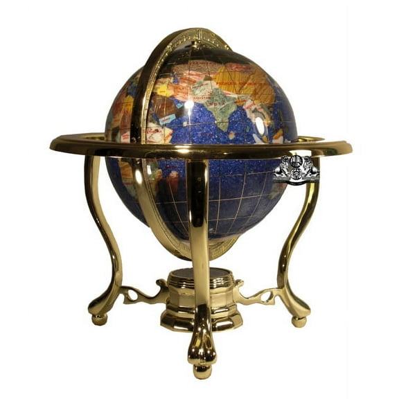Unique Art 10-Inch Tall Table Top Blue Crystallite Ocean Gemstone World Globe with Gold Tripod Stand