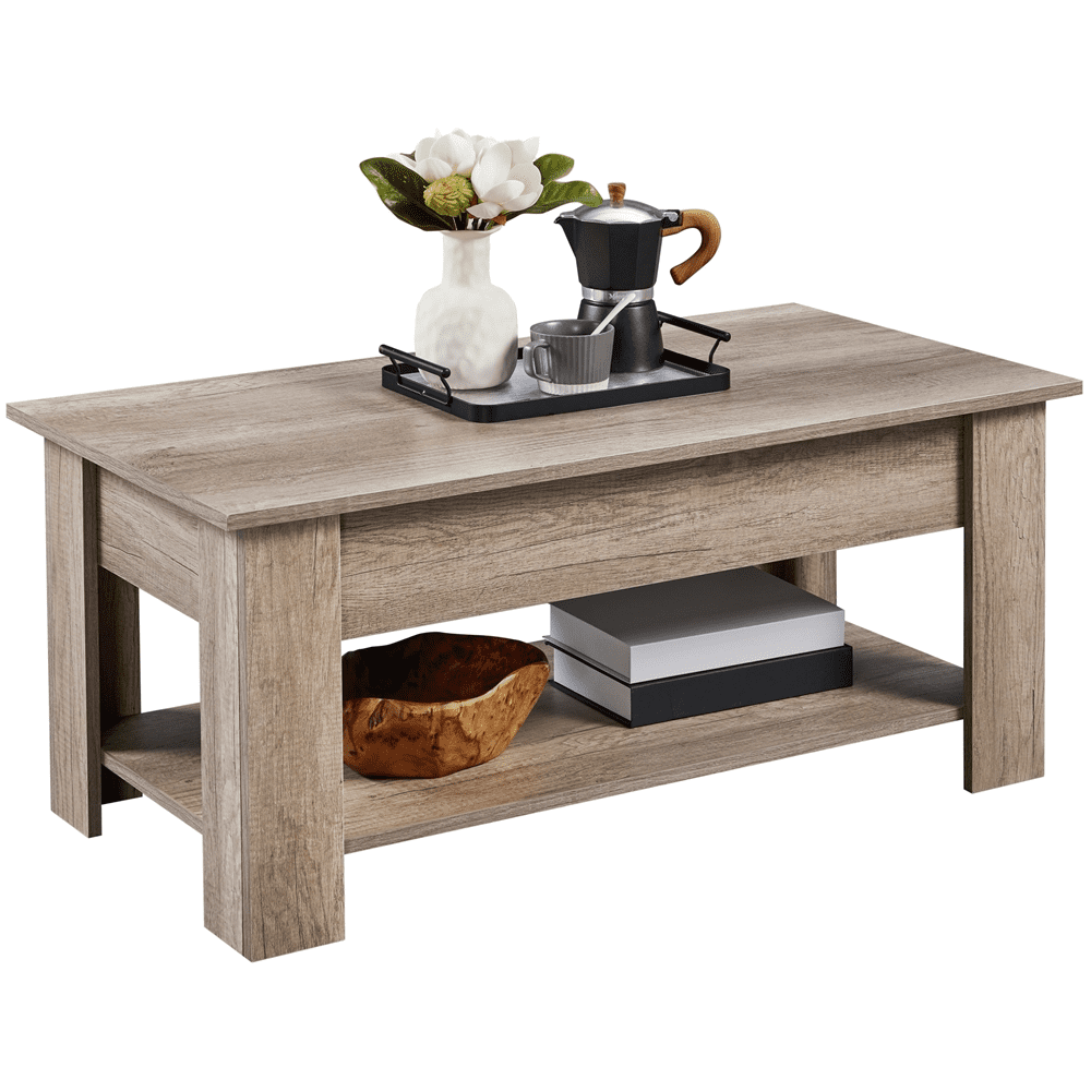 Yaheetech 39in Lift Top Coffee Table with Hidden Compartment and Open Shelf, Gray