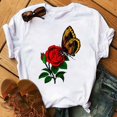 thumbnail image 1 of T-shirt Mode Imprimé Fleur Papillon pour Femmes Manches Courtes Décontracté Haut Graphique, 1 of 7