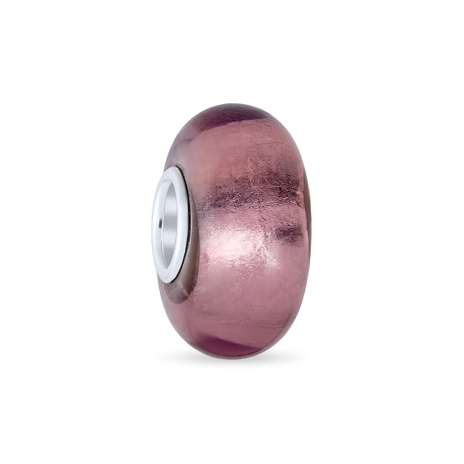 Pink Translucent Glass Bead Charm With Darker Pink Swirl Design  Single core-Fits all Designer and European Charm Bracelets