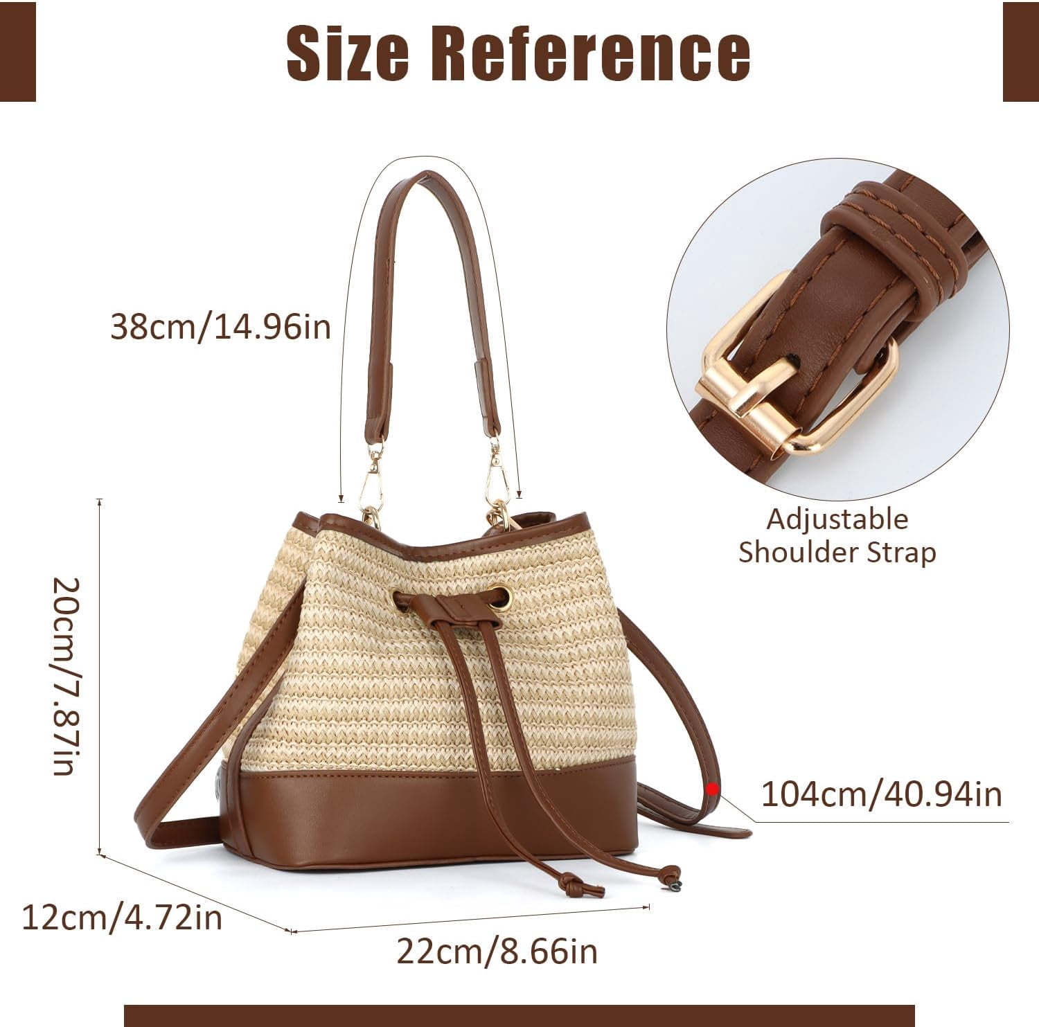 Straw Drawstring Shoulder Bag Bucket Bag for Women Summer Handwoven Beach Vacation Handbag Crossbody Bag