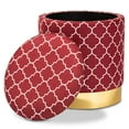 thumbnail image 2 of Baxton Studio Serra Red Quatrefoil Velvet Metal Storage Ottoman, 2 of 8