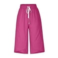 thumbnail image 3 of Qeaghou Capris Pants for Women On Sale Women Capris Summer Drawstring Elastic High Waist Capri Pants Wide Leg Straight Cropped Trouser Pants With Pockets S-3xl, 3 of 5