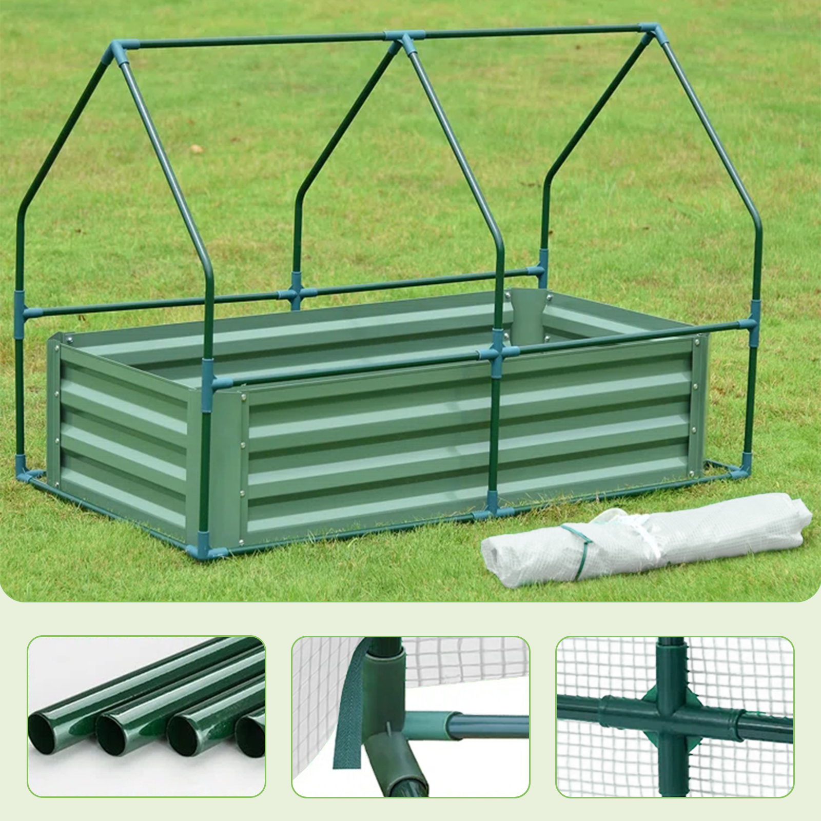 BPS Raised Garden Bed Set, 4x2x1 FT Metal Bottomless Flower Bed with PE Cover for Outdoor Planting, White