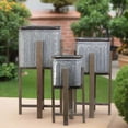 thumbnail image 2 of Alden Metal Square Planter Set with Wooden Stands (Set of 3), 2 of 6