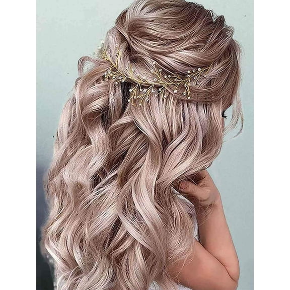 Bride Wedding Hair Vine Gold Crystal Headband Pearl Hair Piece Rhinestone Headpieces Bridesmaids Bridal Hair Accessories for Women and Girls