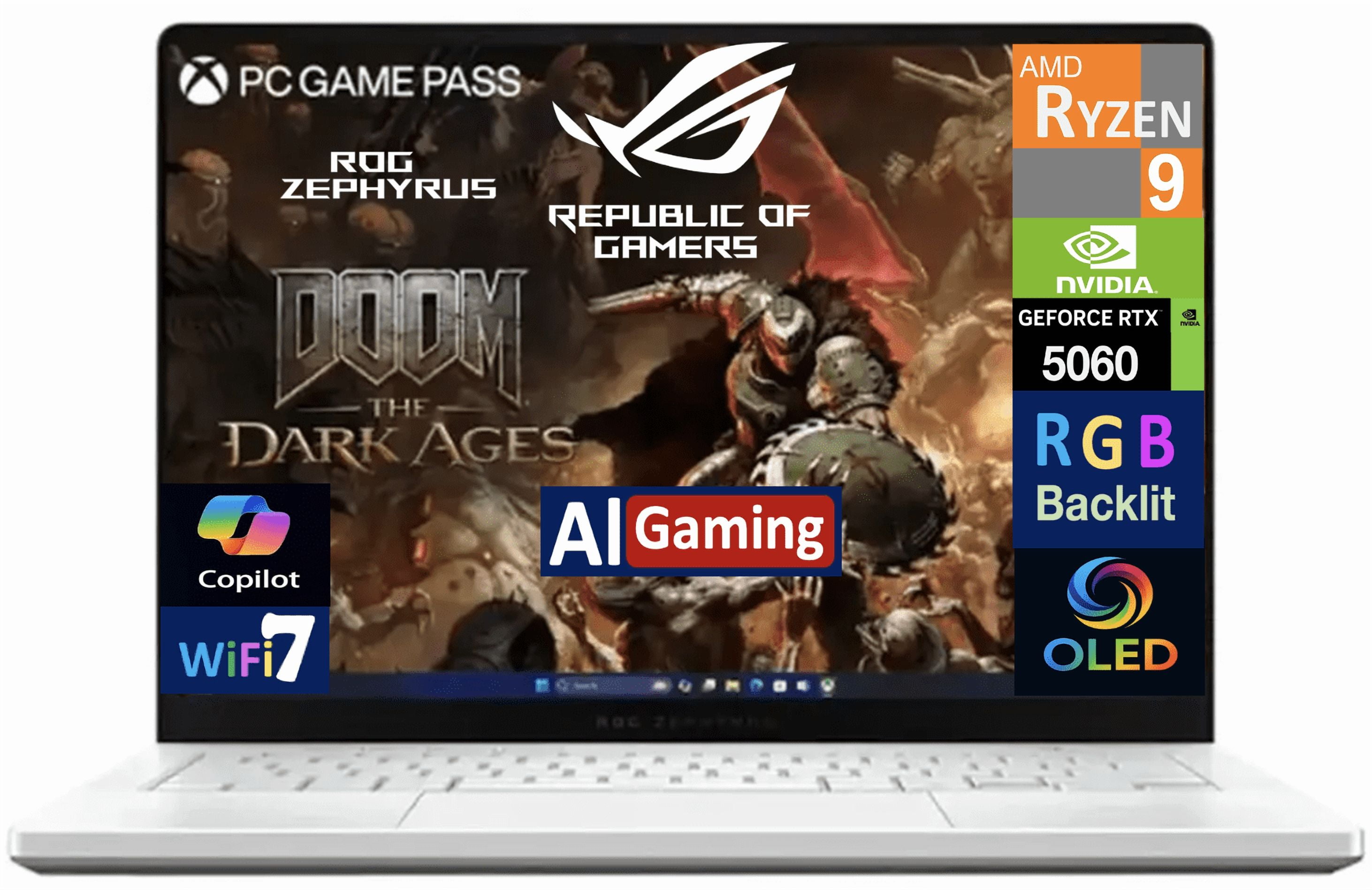 ASUS ROG Zephyrus AI Gaming Laptop 14.0in 120Hz OLED 2.8K Display (AMD Ryzen 9 270, NVIDIA GeForce RTX 5060 8GB, 16GB LPDDR5X, 1TB PCIe SSD, RGB KB, WiFi 7, Webcam, Bluetooth 5.4, Win 11 Pro)
