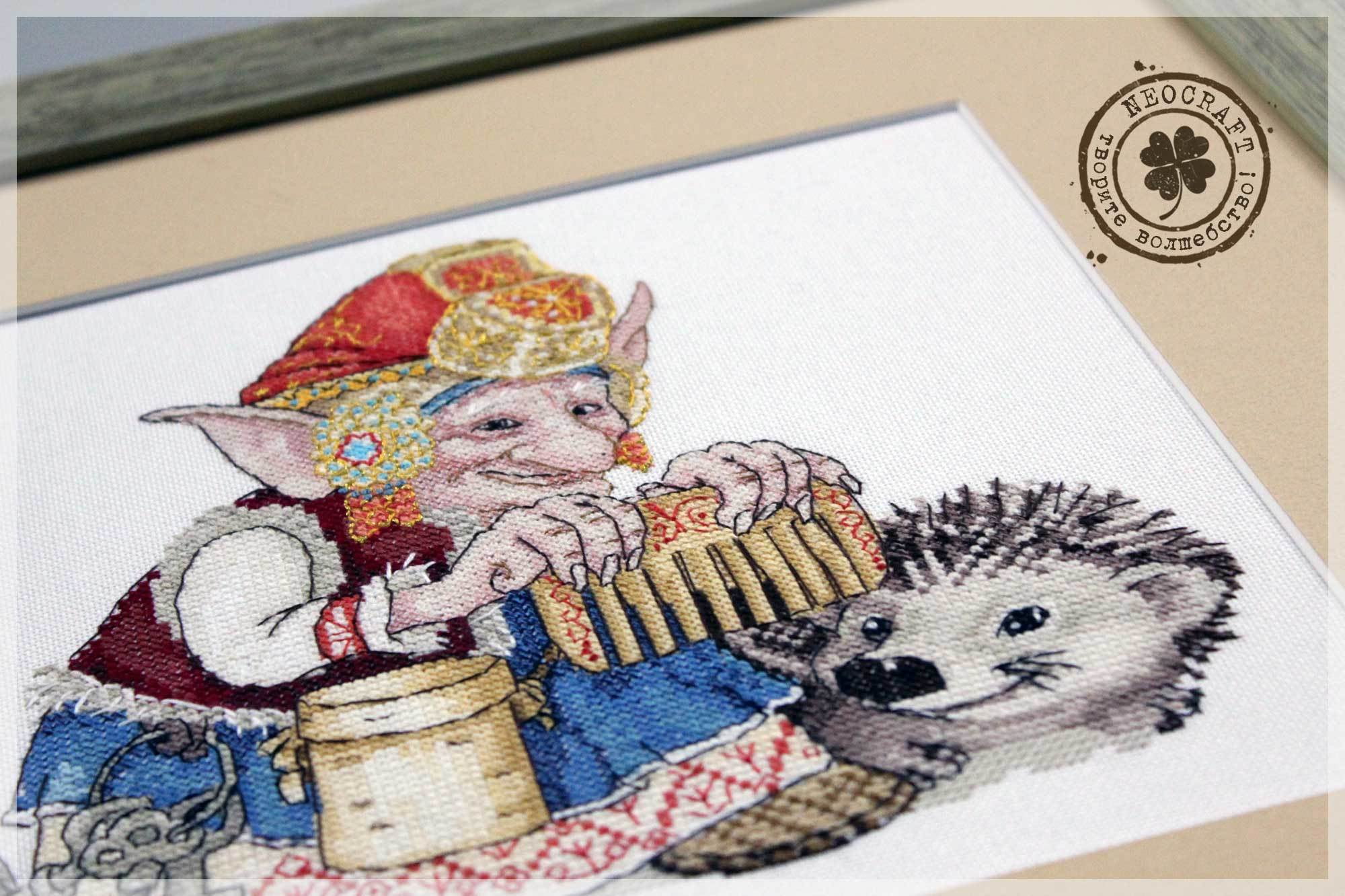Counted Cross-Stitch Kit Elf With Hedgehog SP-04 Needlework Easy Small Red Fantasy Animal By NeoCraft