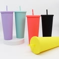 thumbnail image 3 of Aquaphile Plastic Matte Studded Tumbler with Lid and Straw Reusable BPA Free Iced Coffee Cups Double Wall Smoothie Cup,Black, 3 of 5