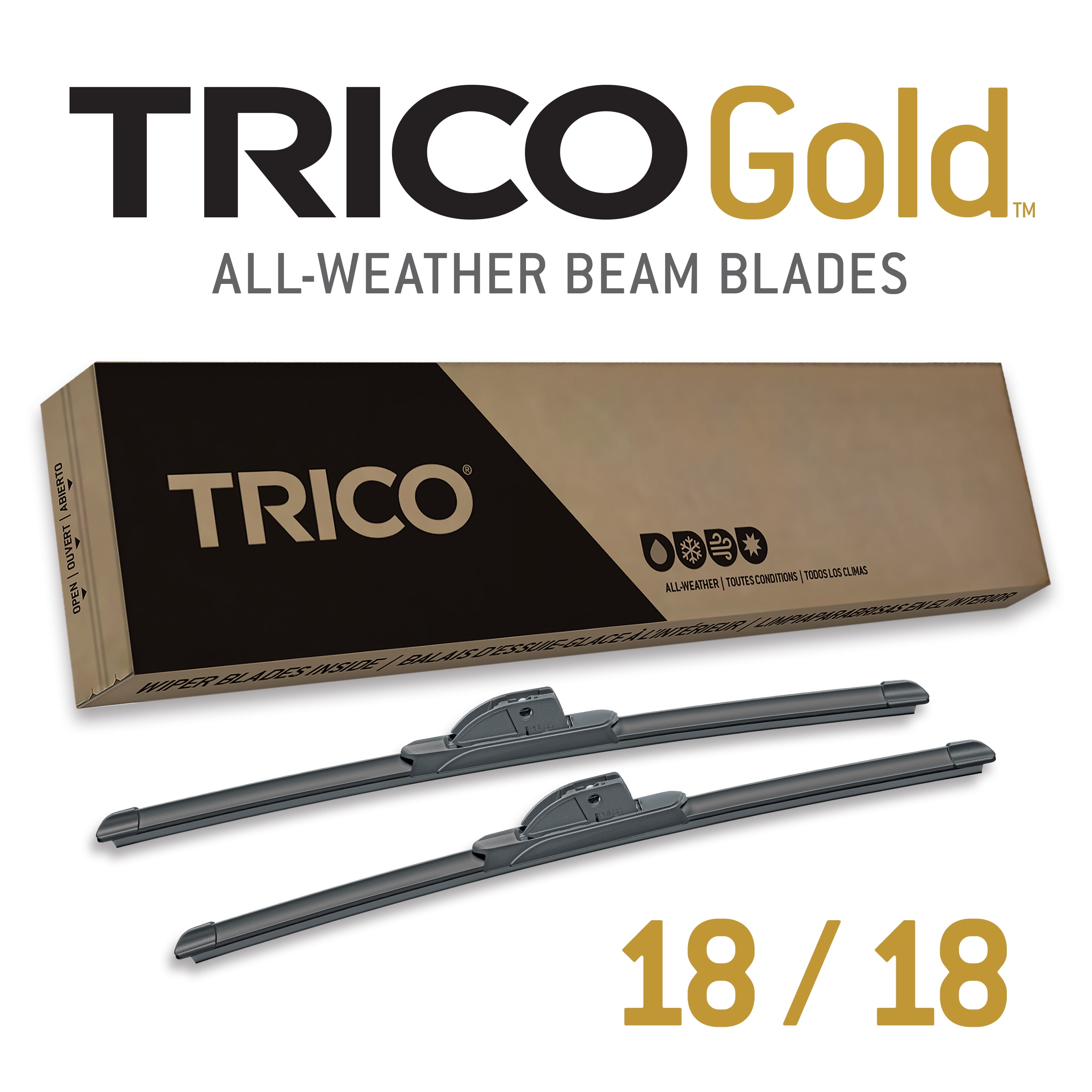 TRICO Gold 2 Pack All Weather Automotive Replacement Wiper Blades 18 and 18 Inch (18-1818)