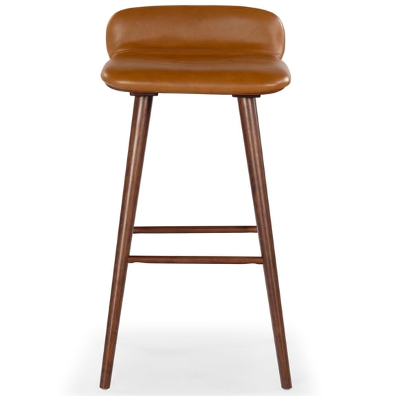 Safavieh Tazmyn Wood and Leather Barstool in Brown / Walnut