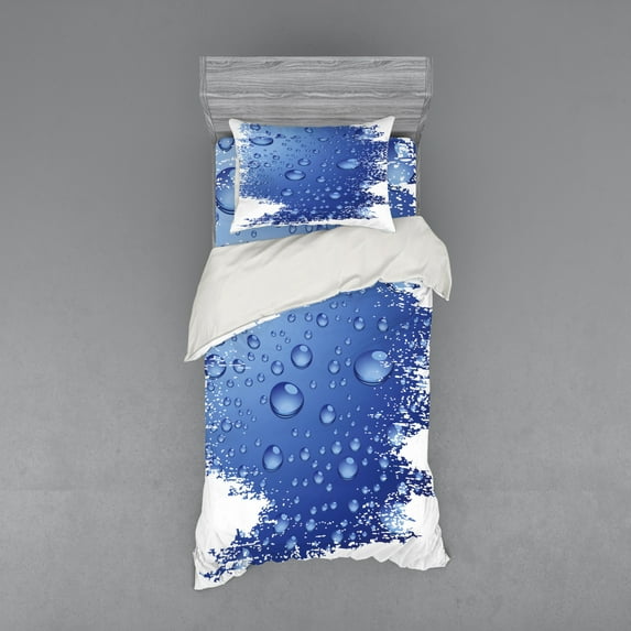 Ambesonne Grunge Bedding Set 3 Pcs, Bubble Water Rain Drop, Twin, Violet Blue
