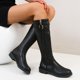 thumbnail image 5 of Jovati Zapatos de tacón medio para mujer con cremallera y flecos, hebilla de cinturón hasta la rodilla, botas de vaquero retro,Black,45, 5 of 9