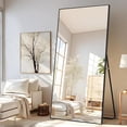thumbnail image 2 of Espejo de cuerpo entero, espejo de pared, 65 x 22 pulgadas, marco de aluminio ultrafino, colgado o apoyado en la pared, espejo de tocador, espejo rectangular grande para dormitorio,Black-with Stand, 2 of 2