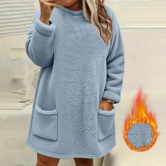 GaThRRgYP Solid Sweatshirt Pullover for Women,Plus Size Fashion Women's Casual Long Sleeve Round Neck Collar PocketsLoose Sweatshirt Tops Blouse Light Blue L