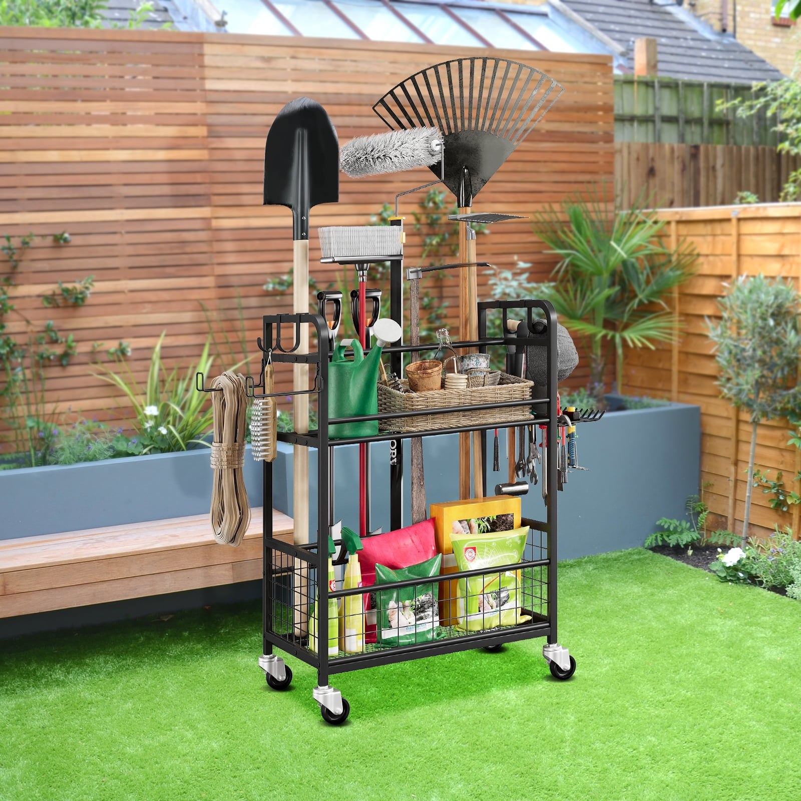 HOSSLLY Garden Tool Organizer, Garden Tool Storage on Wheels, Tool