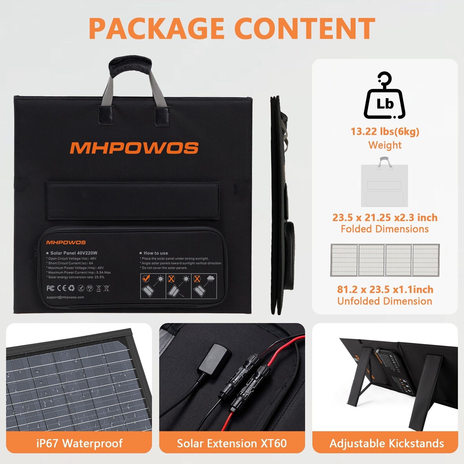 MHPOWOS Solar panel 220W 40V Foldable Solar Charger Solar Cell For Camping RV