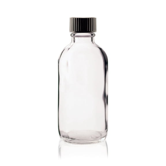 4 oz CLEAR Boston Round Glass Bottle - w/ Poly Seal Cone Cap - pack of 4