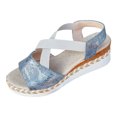 thumbnail image 5 of Rokment Women's Platform Wedge Sandals Beach Stylish Casual Leather Elastic Ankle Strap Espadrilles Chunky Heeled Slingback Dressy Summer Shoes Comfortable Blue Size 9, 5 of 5