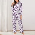 thumbnail image 6 of Salouo Violets Flowers Pattern Women's Pajamas Set Long Sleeve Button Down Sleepwear Soft Pj Lounge Sets for women 2 Piece Pjs Set with Long Pants -, 6 of 8