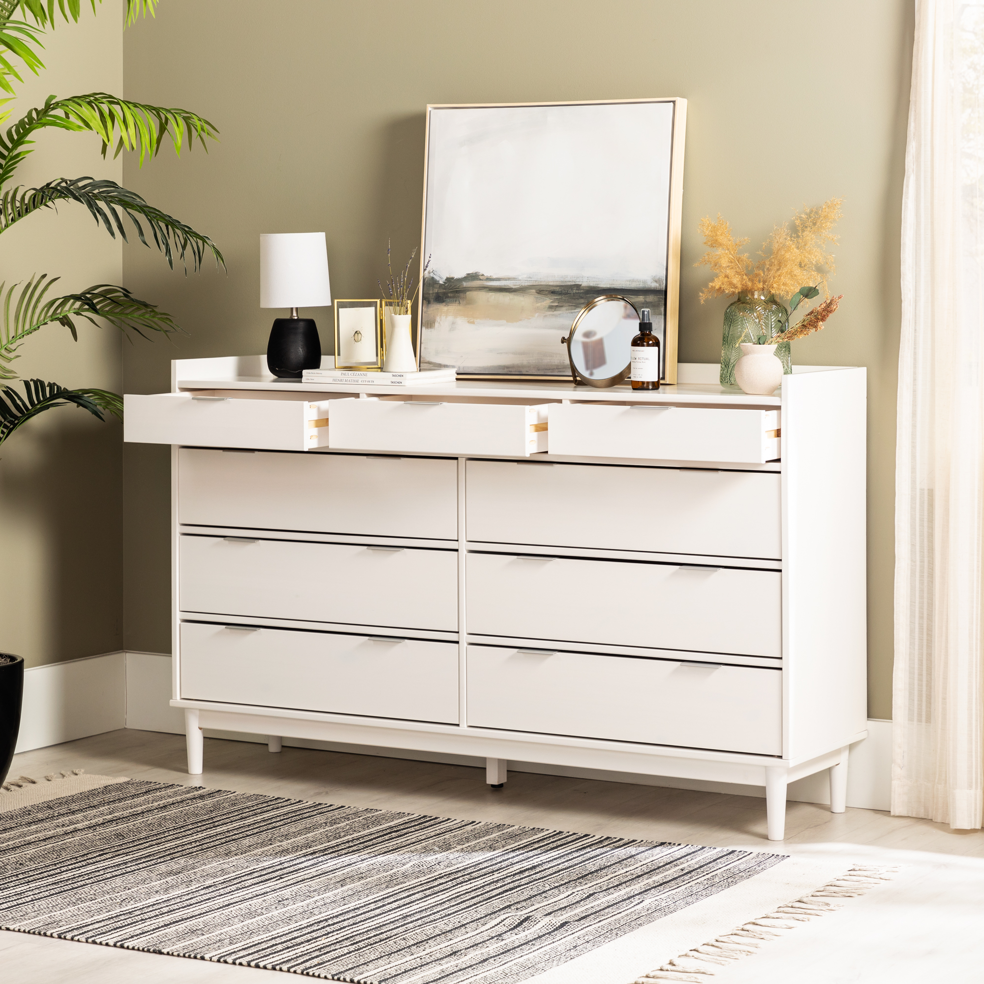 lee mid century modern wood dresser Mid-Century 6-Drawer Wide Dresser / Caramel providing ample storage for your belongings Walker Edison Mid-Century Modern 9-Drawer