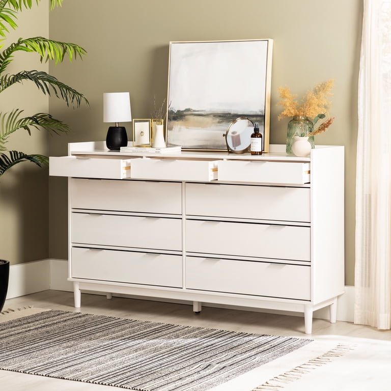 Walker Edison Mid-Century Modern 9-Drawer Wood Dresser, Solid White -  Walmart.com