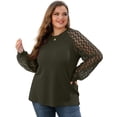 thumbnail image 7 of JWD Plus Size Tops For Women Lace Sleeve Blouse Waffle Knit Long Sleeve Shirts Army Green-4X, 7 of 7
