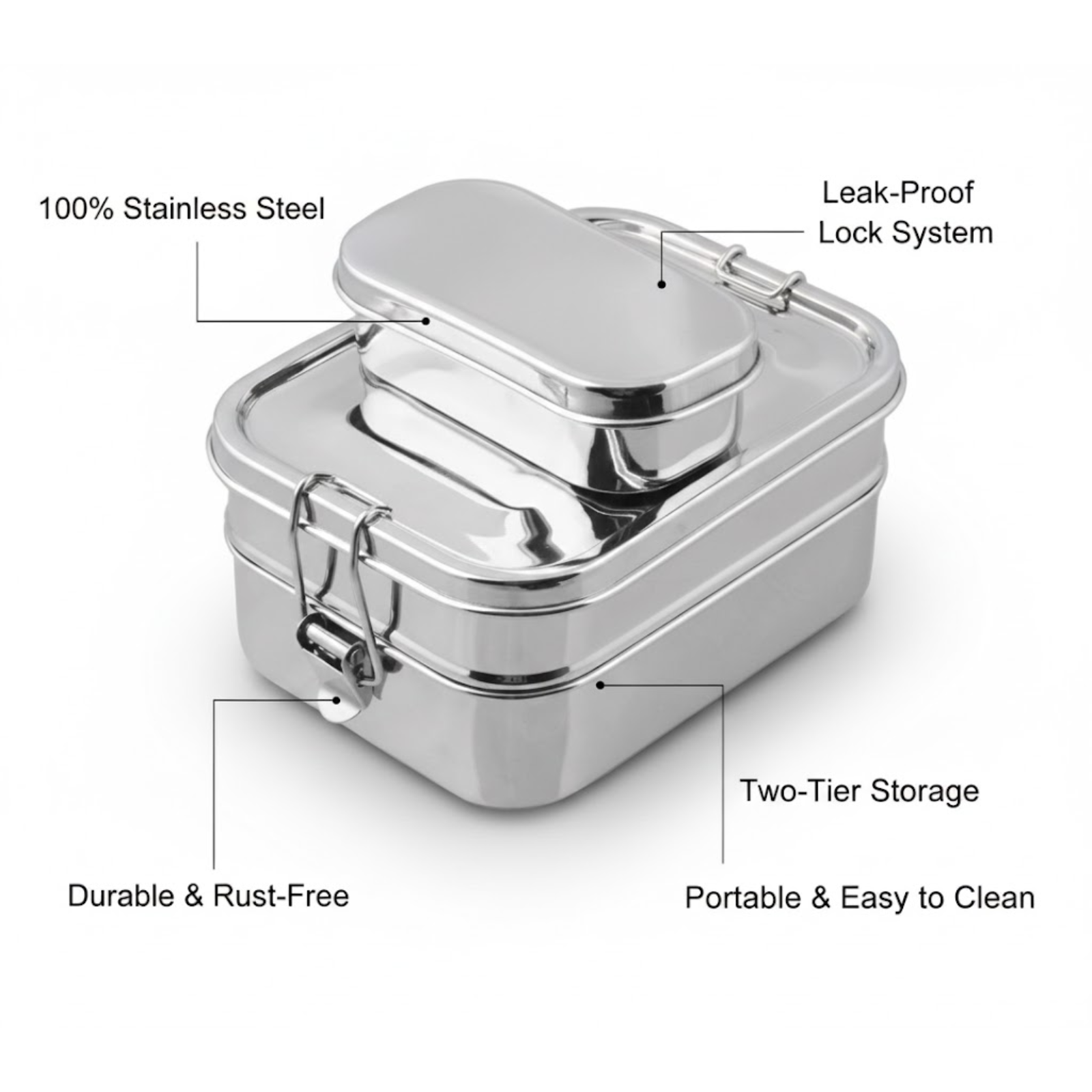 Mayur Exports Stainless Steel Lunch Box for Adults | 1400ML/47oz Bento Box with Leak-Proof Lockable Clips & Adjustable Divider | BPA-Free, Eco-Friendly, Dishwasher Safe - Ideal for Work & Travel