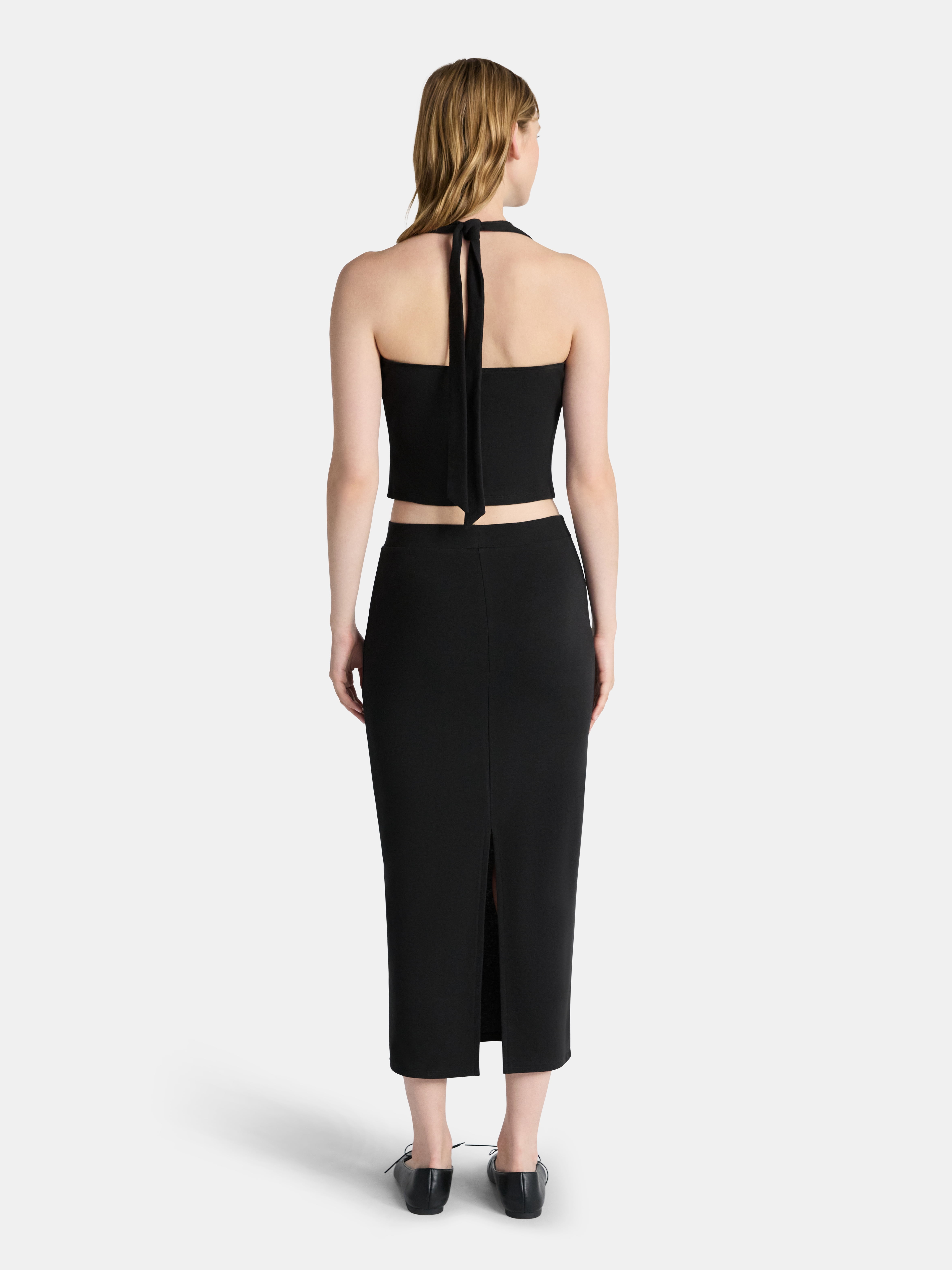 No Boundaries Square Neck Halter Top and Midi Skirt Set, 2-Piece, Women's