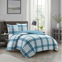 Dearfoams Super Soft 3-Piece Blue Plaid 100% Polyester Fill Comforter Set, Full/Queen