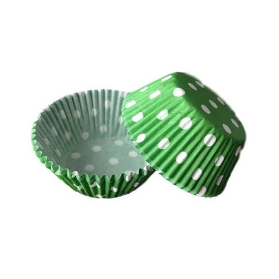 Green & White Polka Dot Cupcake Liners (25pcs, Standard Size) Grease Resistant Cake Liners for Baking, Caking and Crafting by Bakell