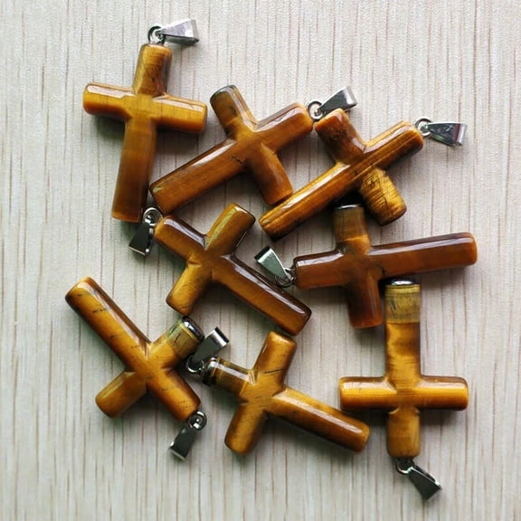 K-KED 10pcs Fashion Natural Tiger Eye Stone Cross Shape Pendants Bead Wholesale