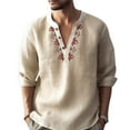 thumbnail image 2 of CENL Men Long Sleeve Button-Down Shirt Blouse Loose Henley V-Neck Beach Tops T Shirts, 2 of 9